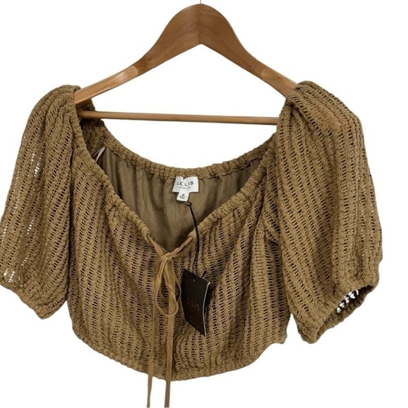 NWT Le Lis Collection Knitted Crop Top Size Medium With Elastic And Tie Neck - Picture 2 of 6